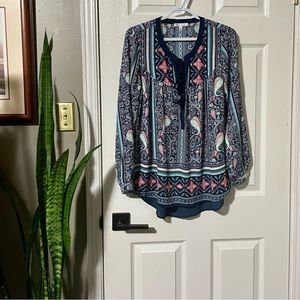 DR2 Boho Tassel Roll Tab Long Sleeve Blouse